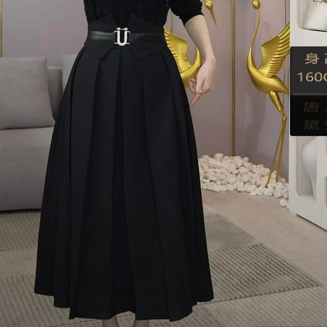 现货2025秋季新款【TX-1591】气质小众女装时尚显瘦黑色半身裙子女