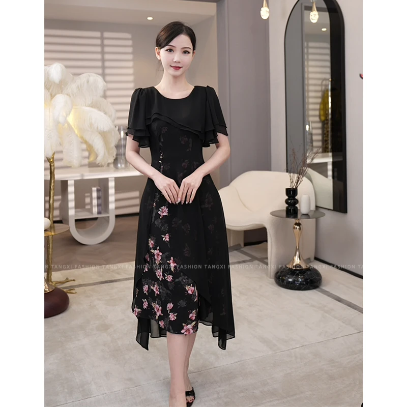 唐熹2025夏季新款【4779】气质轻奢小众简约时尚黑色小个子连衣裙女