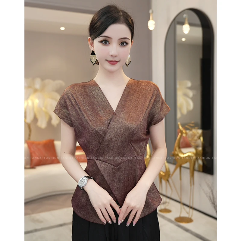 唐熹现货2025夏季新款【ZM24-563-1】法式高级感红金色衬衫女士上衣