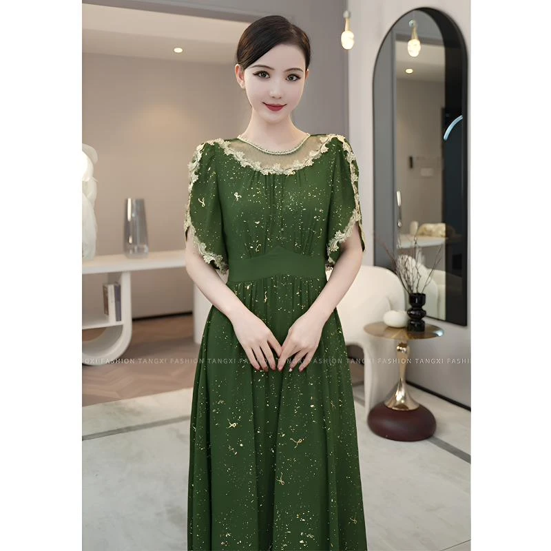 唐熹现货2025夏季新款【LT24-X387】气质女装优雅宴会绿色连衣裙子