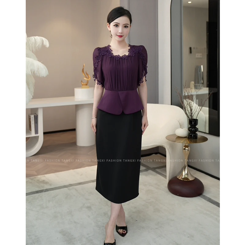 现货2025夏季新款【ZM24-X539】洋气通勤轻熟假两件设计百搭连衣裙