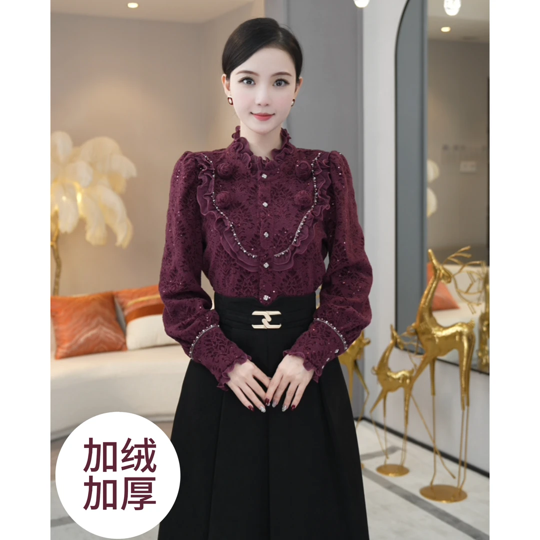 唐熹现货2025秋新款【LT24-D811】时尚气质高级优雅紫红色衬衫上衣