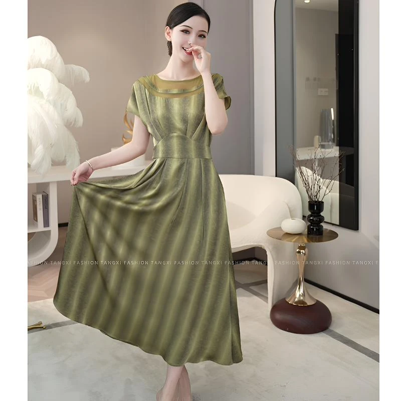 现货2025夏季新款【Q24-X720-1】法式收腰显瘦绿色高级显白连衣裙子