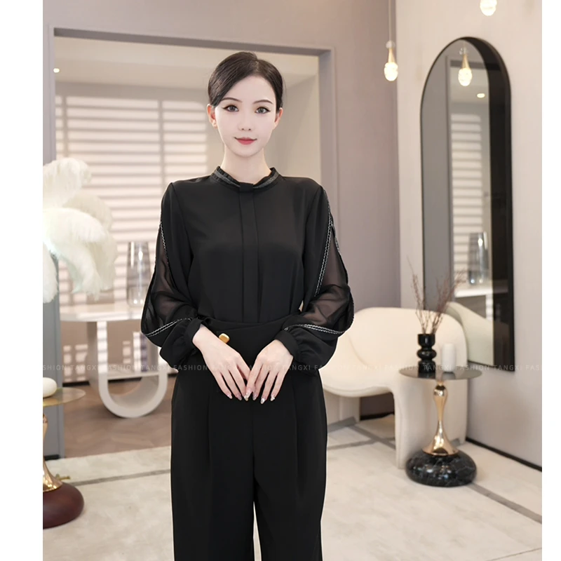 现货2025春季新款【DD-110】气质轻奢小众黑色时尚百搭长袖衬衫上衣