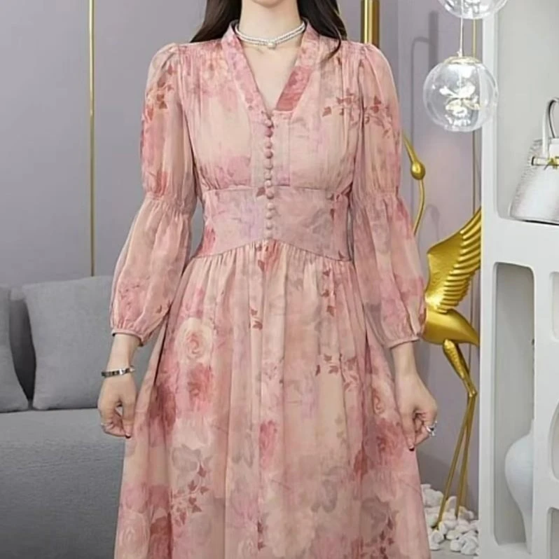 现货2025秋季新款【沐光爱语】气质温柔风显瘦设计感长袖碎花连衣裙