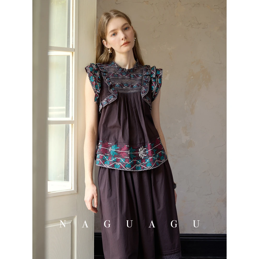 【玛格丽特甜酒】忝然100棉数码印花小飞袖衬衫/半裙DY4CS2626-A