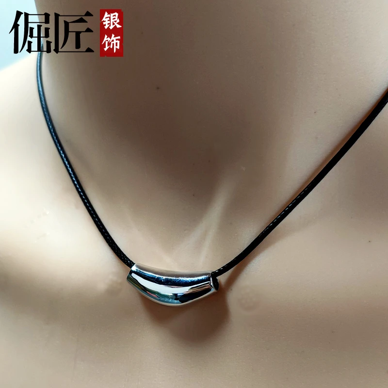 吊坠925银 男士银吊坠大豆短款锁骨链子挂坠项链简约潮流个性霸气