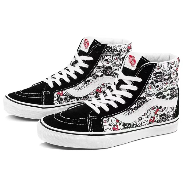 【山哥AL】Vans 动物头像印花 猫咪涂鸦 高帮板鞋 黑白 VN0A4BV8BCL