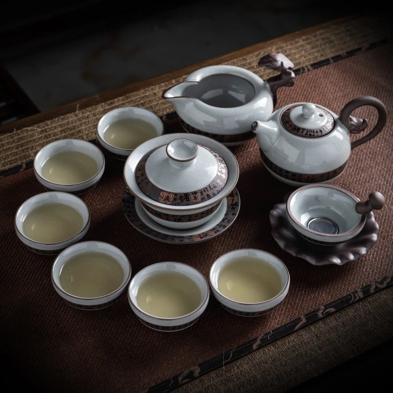 YC成艺唐韵哥窑茶壶盖碗11件套（带礼盒）