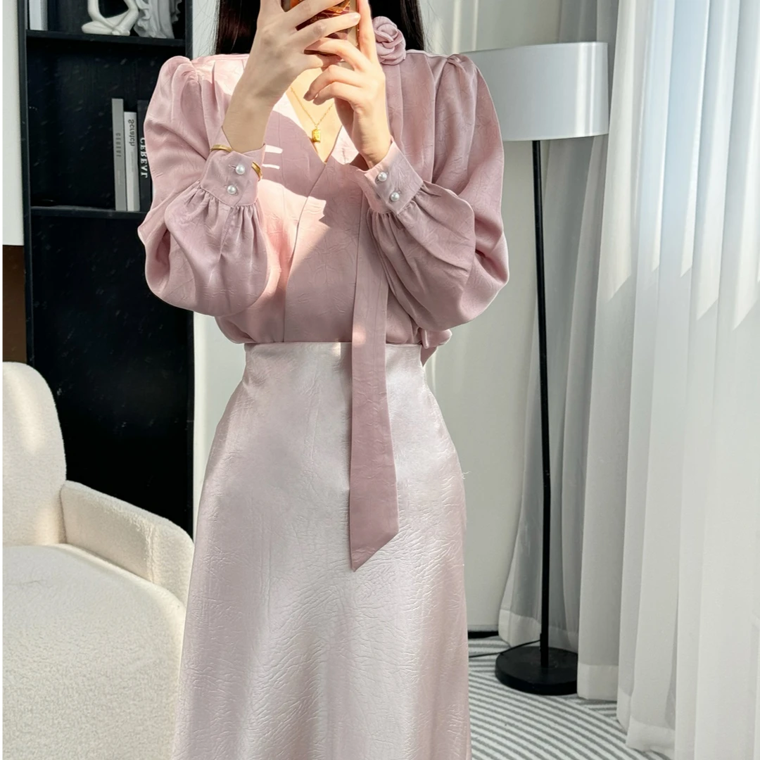 拉夏贝尔2025年春季新款欧若风百搭气质上衣+半身裙 10037 HNC