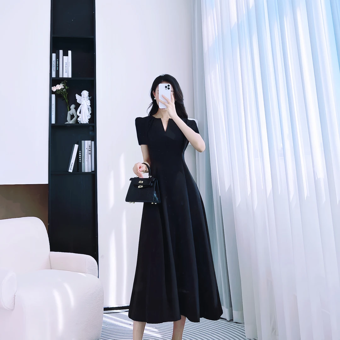 拉夏贝尔25年现货清仓清凉法式潮流端庄高腰显瘦连衣裙 2128 KQC