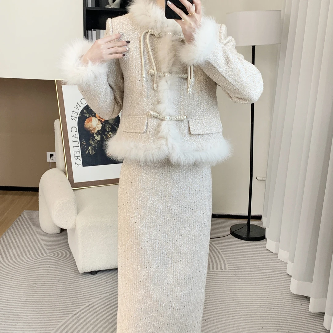 拉夏贝尔25现货清仓春季中式羽绒服白鸭绒加厚保暖套装 36939 JQC