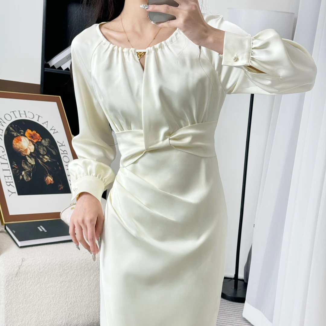 拉夏贝尔25现货清仓新款设计感赫本风气质高腰连衣裙 1144 JQC