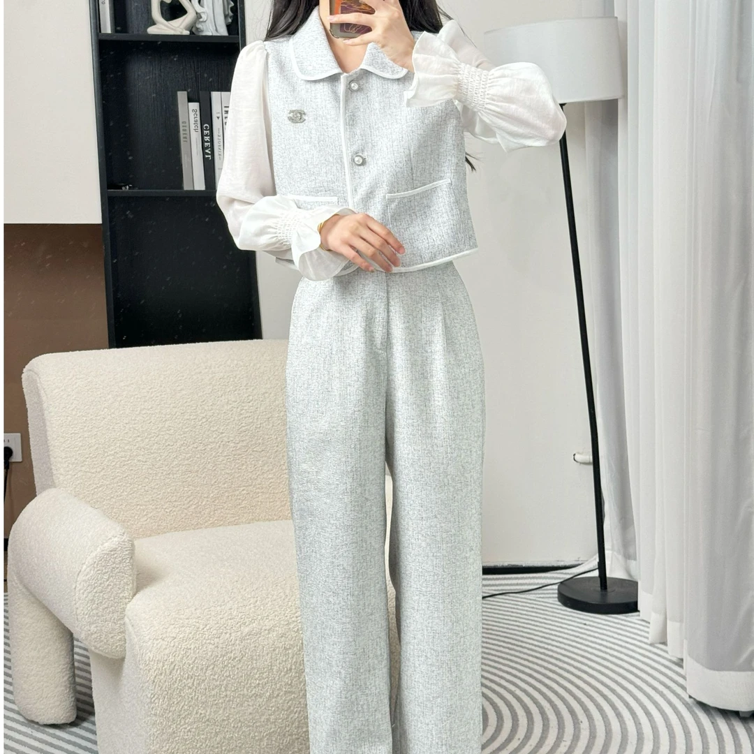 拉夏贝尔/2024年初秋新款轻熟纯色百搭气质上衣+阔腿裤 5923 JCK