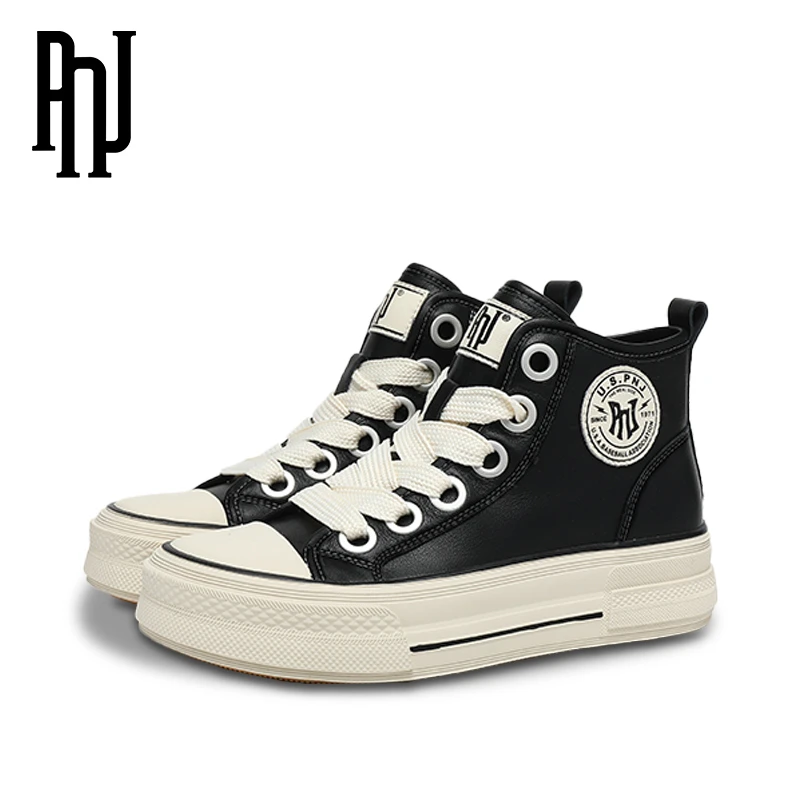 2024新款百搭高帮鞋带女鞋厚休闲底鞋时尚运动真皮春季秋冬潮流