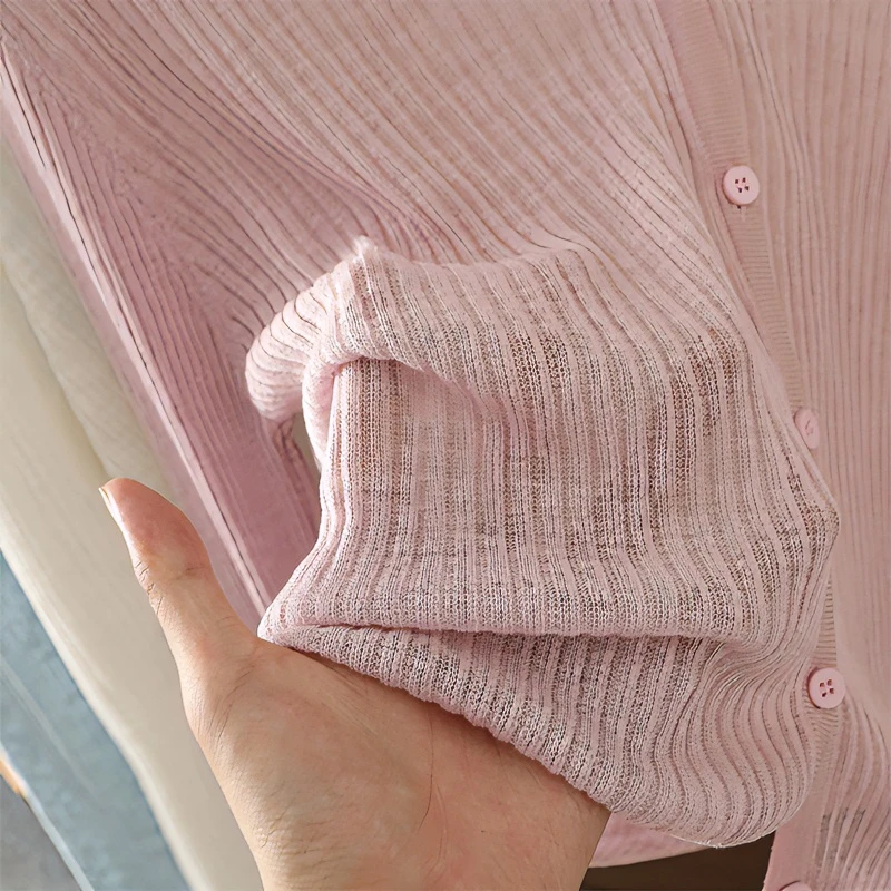 夏季高端竹节麻防晒开衫女V领宽松休闲百搭针织开衫薄款小外搭