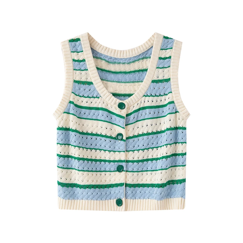 上衣马甲针织夏季外穿薄款条纹无袖