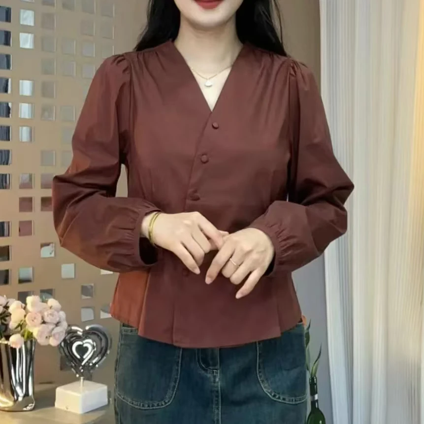 长袖衬衫女2024秋季新款宽松设计感小众百搭显瘦不规则妈妈装衬衣