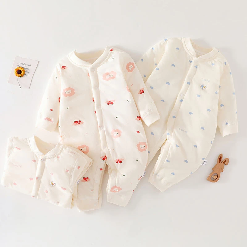 秋冬婴儿连体棉袄夹棉加厚新生儿棉衣40g薄棉服0-12个月宝宝外套