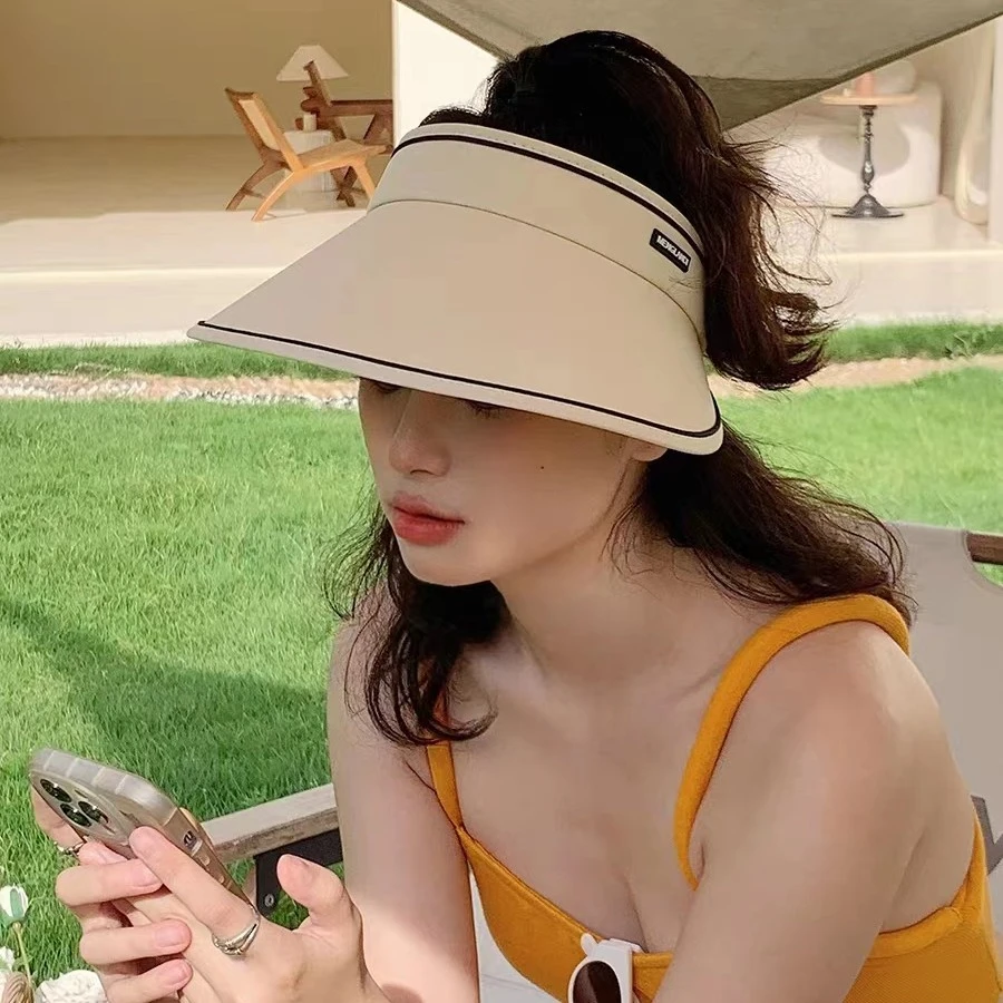 空顶防晒帽子女夏可折叠防紫外线遮阳帽骑车大帽檐
