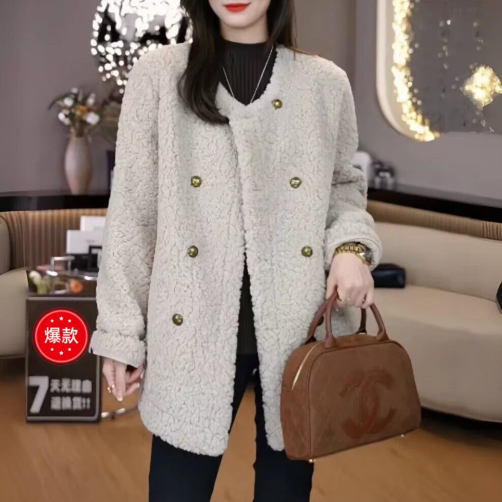 【商城品质】毛毛外套女圆领小香风轻奢毛毛一体大衣冬季名媛外套女