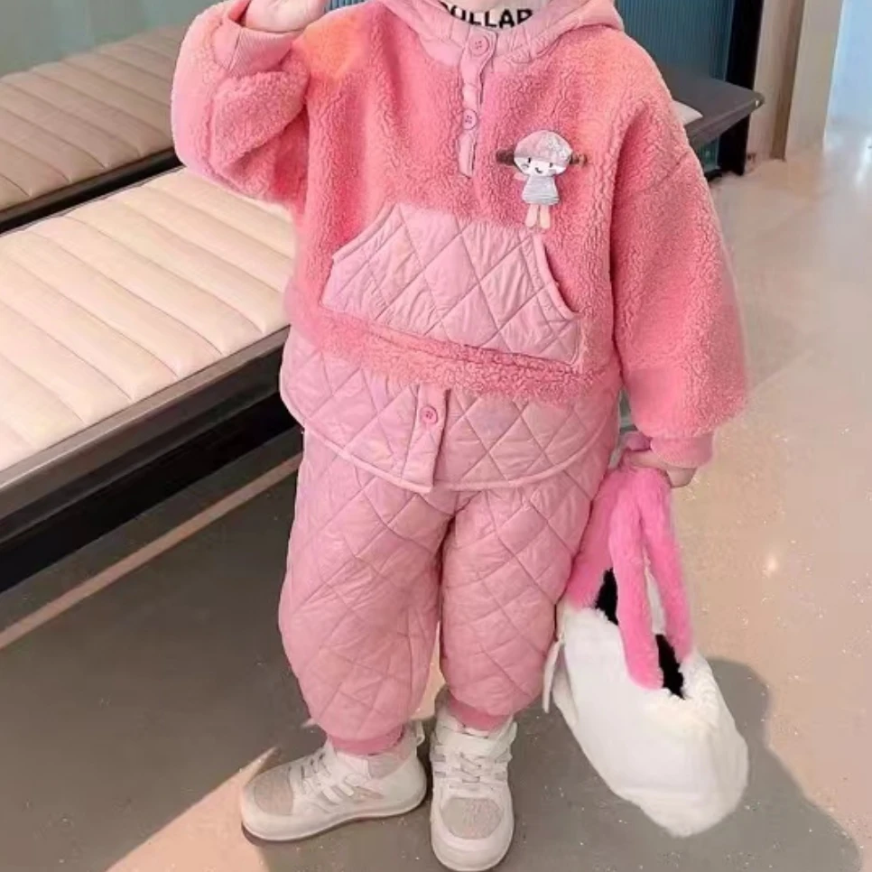 【羊羔毛卫衣两件套】冬季加绒加厚洋气连帽保暖韩系厚棉套装