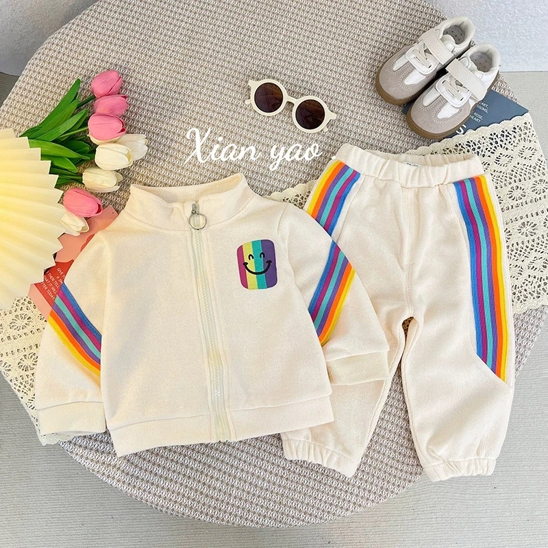 【彩虹加绒套装】小童洋气秋冬彩虹儿童套装男童套装