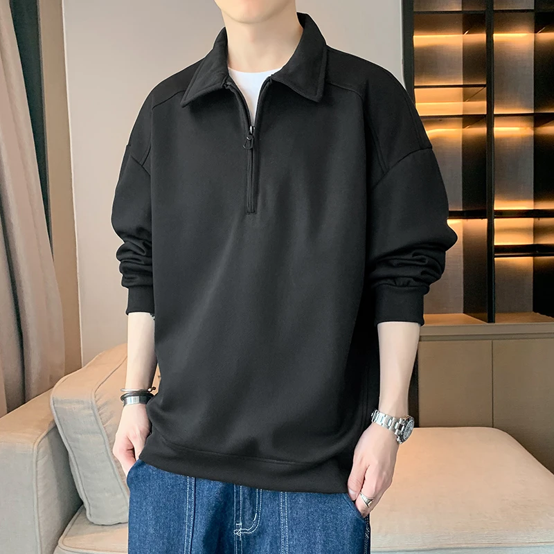 韩版长袖男装秋冬宽松高领重磅男士棉卫衣纯色潮牌休闲男外套上衣