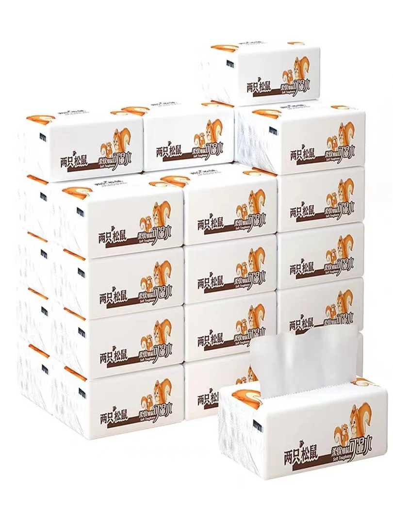 两只松鼠300张压花8连包大包抽纸家庭实惠装餐纸巾