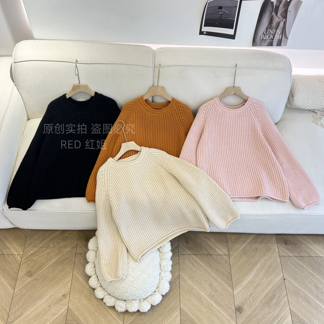 慵懒感~圆领宽松高级感韩版休闲显瘦2024秋季套头毛衣8298