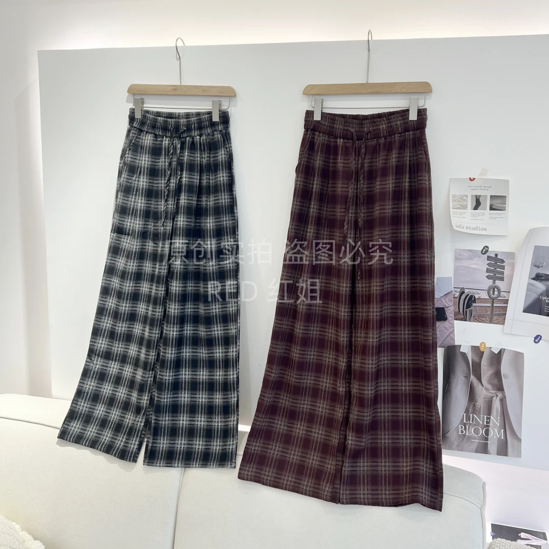 必入款！百搭韩版秋季新款休闲格子直筒长裤1035