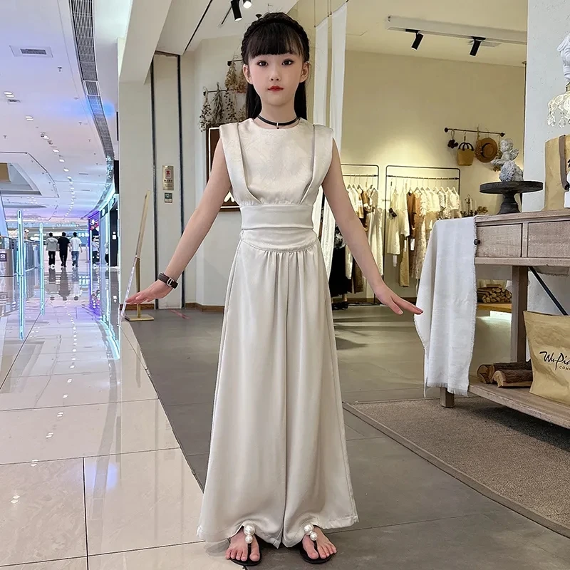 女童夏季套装2025新款洋气时髦儿童无袖夏装女孩衣服阔腿裤两件套