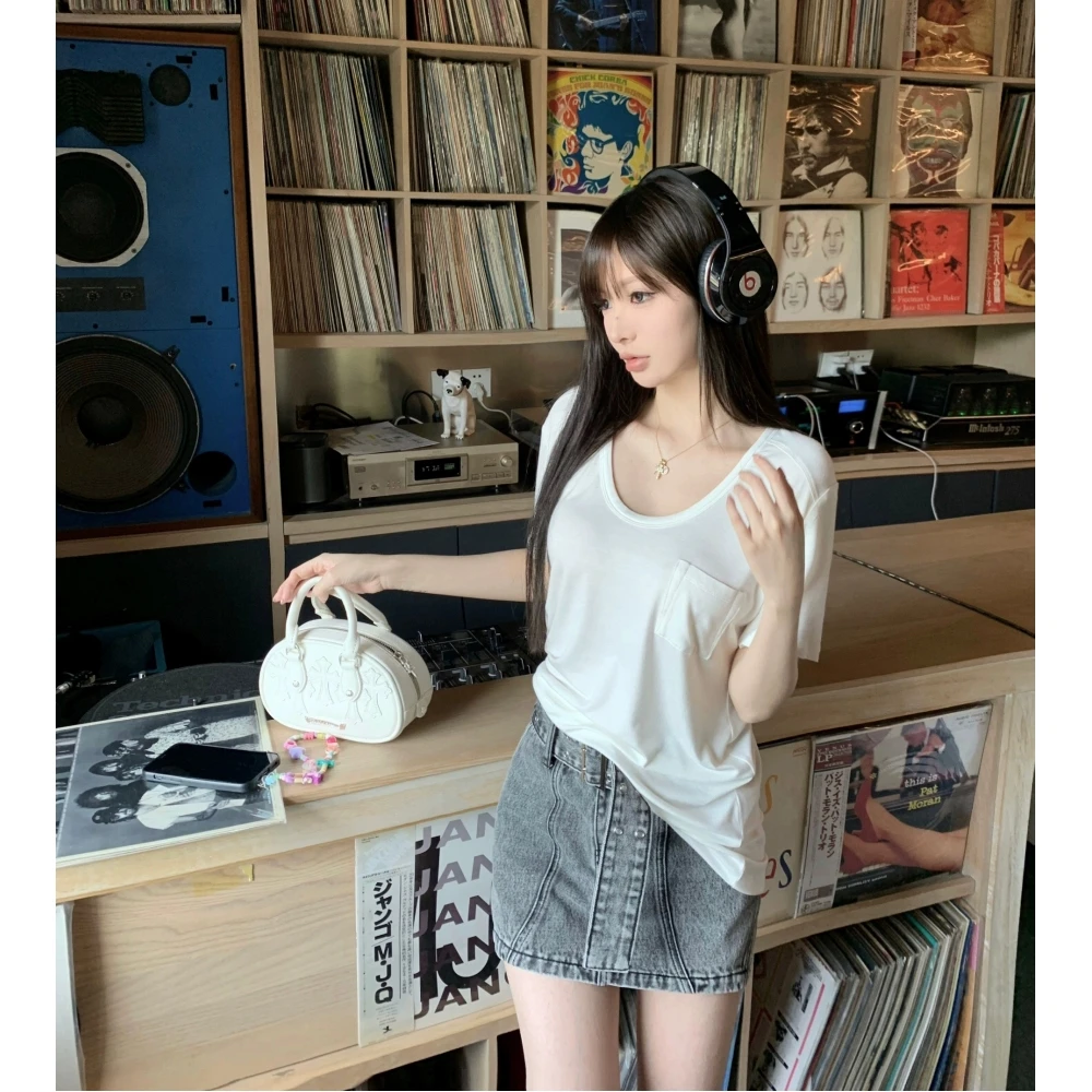 【软到比睡衣舒服】婴儿触感宽松口袋套头百搭纯色短袖T恤
