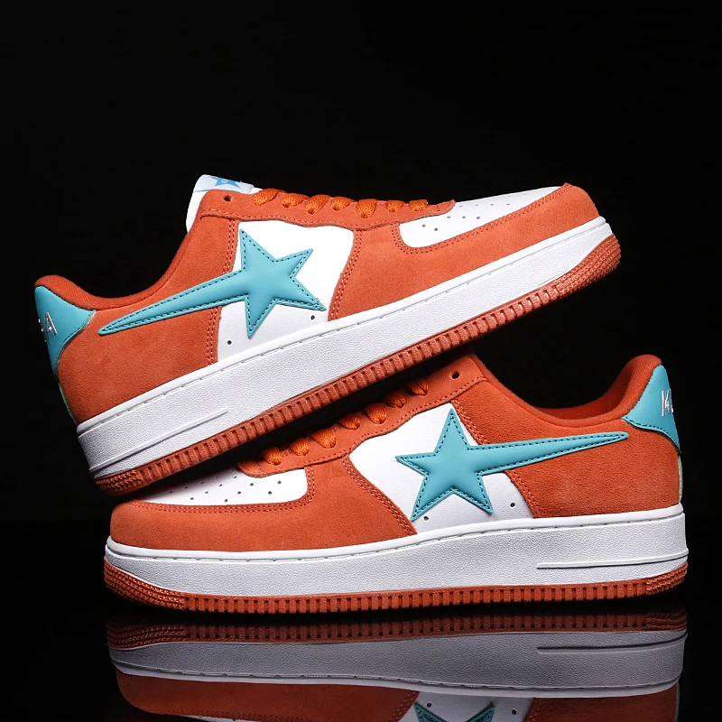 男女款轻奢百搭潮流透气休闲板鞋低帮夏季时尚轻质软底【橙蓝款】