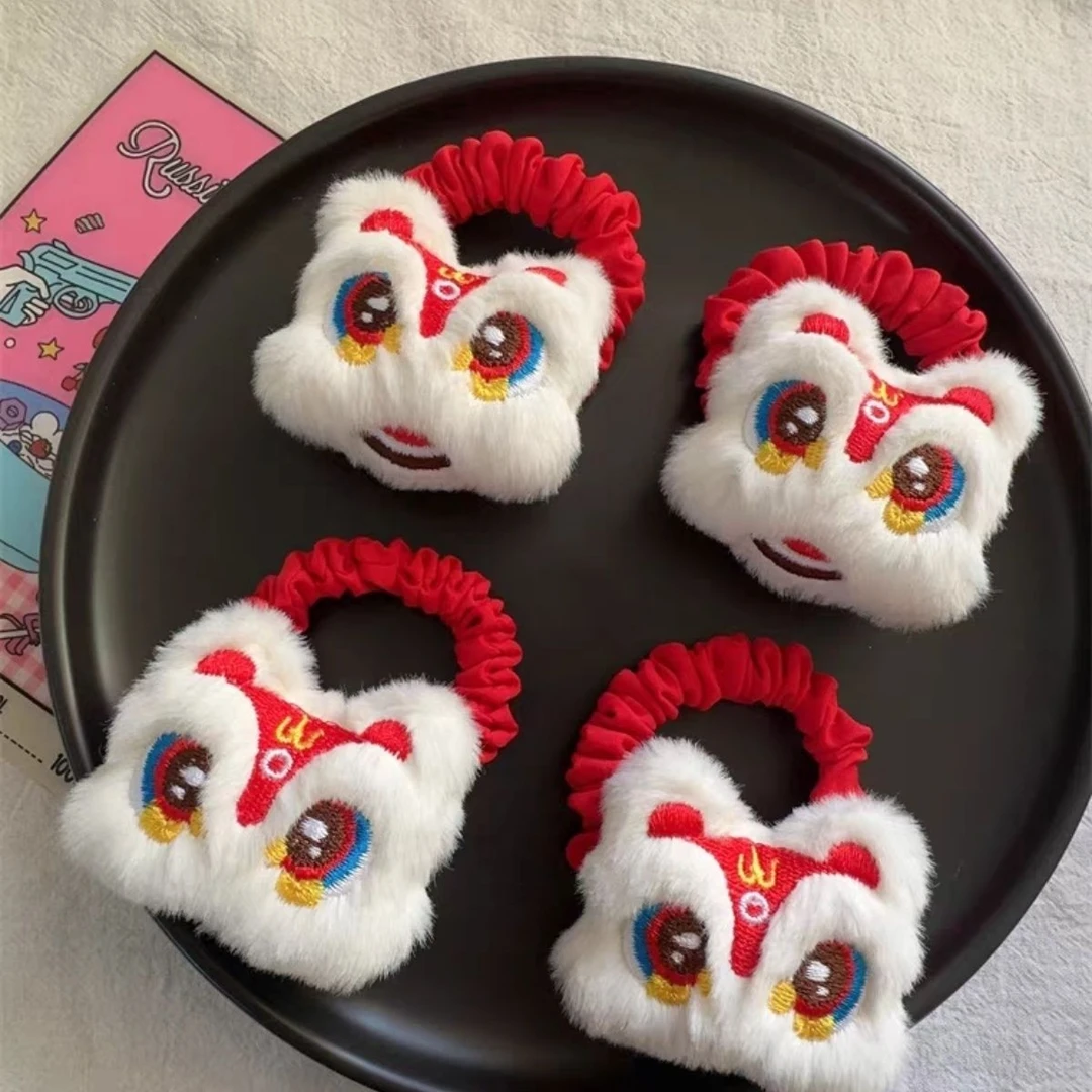 新年儿童醒狮头饰古风汉服发绳少女红色过年发饰龙年女童拜年头绳