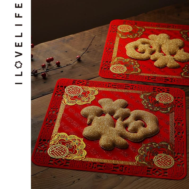 2025春节新款立体福字日月门神门贴植绒烫金高品质新春福贴装饰