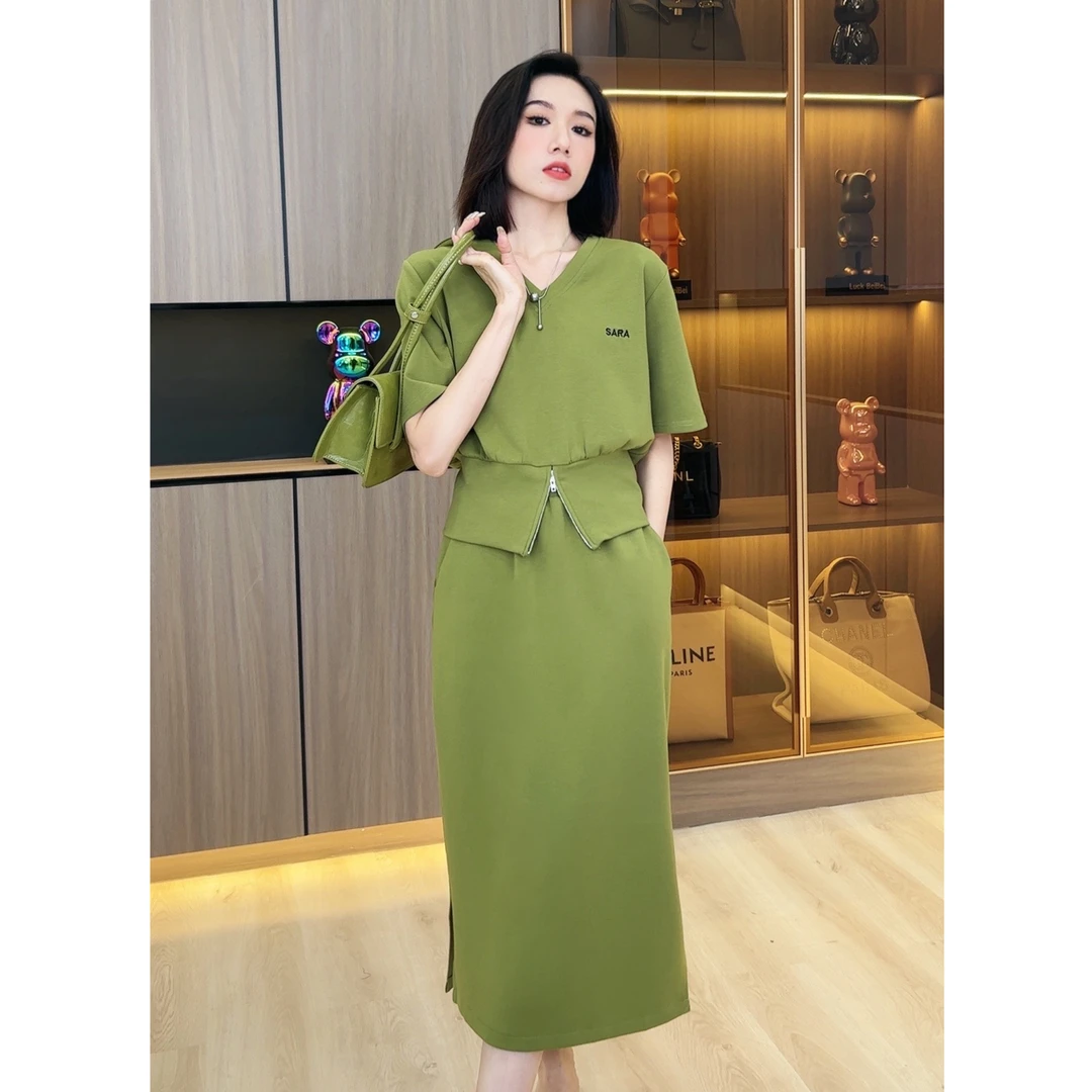 欧颍昇思桐【月下佳人】短袖气质时尚洋气减龄两件套时尚套装裙子