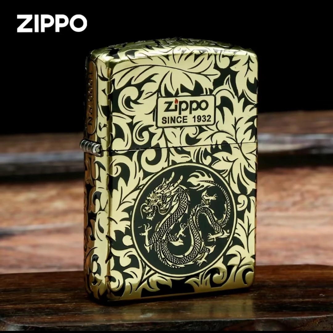 【ZIPPO】骷髅原装正版黑金唐草生肖龙盔甲精雕个性防风DY9910DK