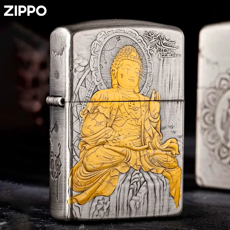 【ZIPPO】打火机盔甲熏银大日如来黄铜拉丝浮雕防风送男友DYH1X1