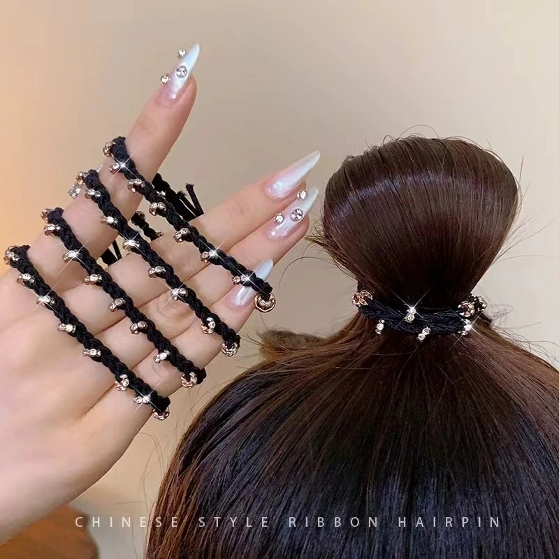 小众高级感头绳绑头发黑色简约好看的细皮筋带钻奢华皮套洋气发绳