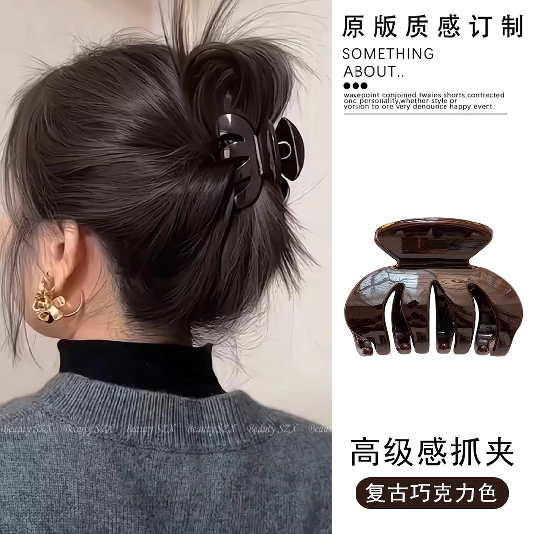 扁头秒变圆头！抓夹女2025新款秋冬高级感发夹后脑勺发量少鲨鱼夹