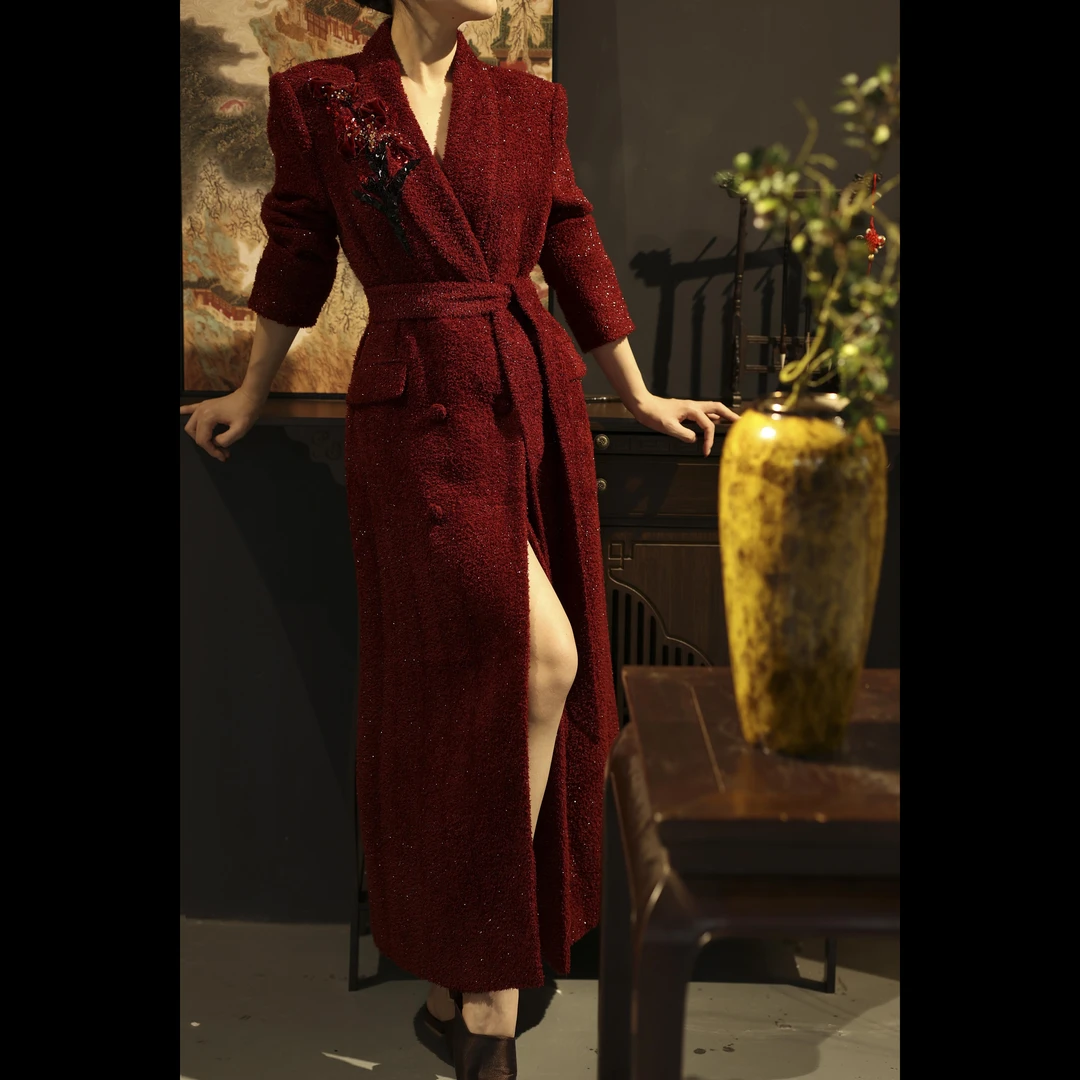 【缪斯红极光】XM24秋冬轻奢慵懒法式风显瘦礼服高级感女士长款大衣