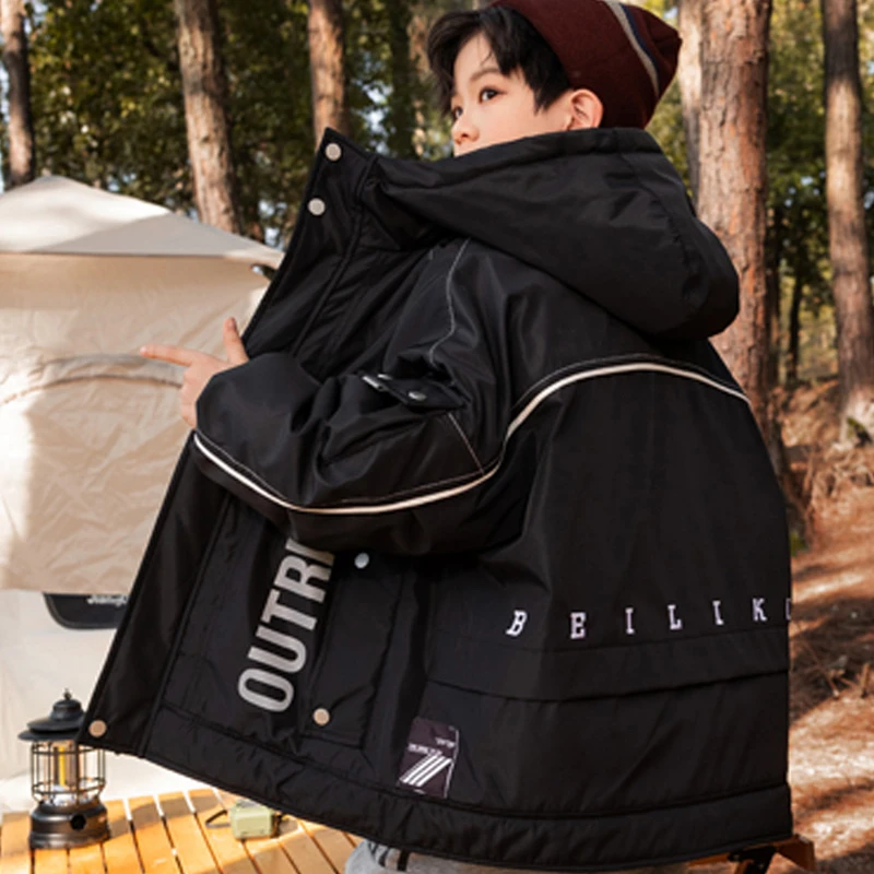 7683男童加厚黑金羽绒服中大童白鸭绒保暖羽绒服儿童连帽外套童装