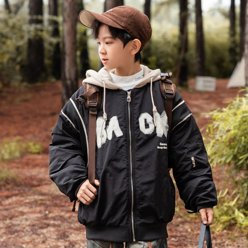 【断码清仓】秋冬儿童连帽棉衣男童保暖夹克中大童加厚宽松棉袄外套