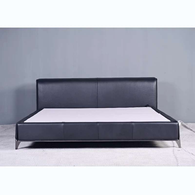 LD B5590 轻奢极简1.8米全4MM特厚牛皮大黑牛床 主卧高端双人床