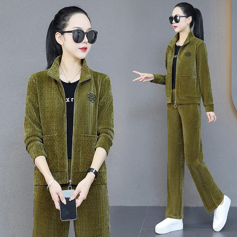 时尚海草绒运动套装女秋季新款潮款宽松舒适百搭卫衣休闲服三件套