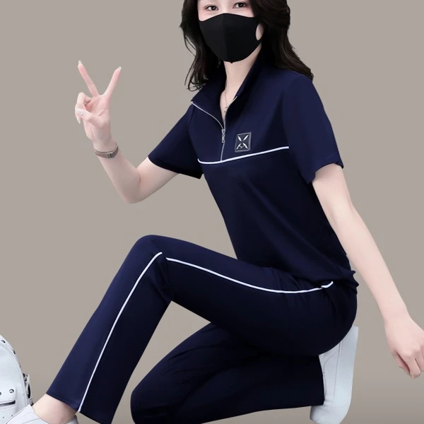 时尚运动套装女夏天2023新款短袖T恤洋气减龄宽松打哪跑步运动服