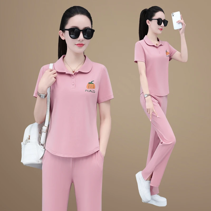 运动服休闲套装女夏薄款2024新款洋气质显瘦冰丝时尚阔腿裤两件套