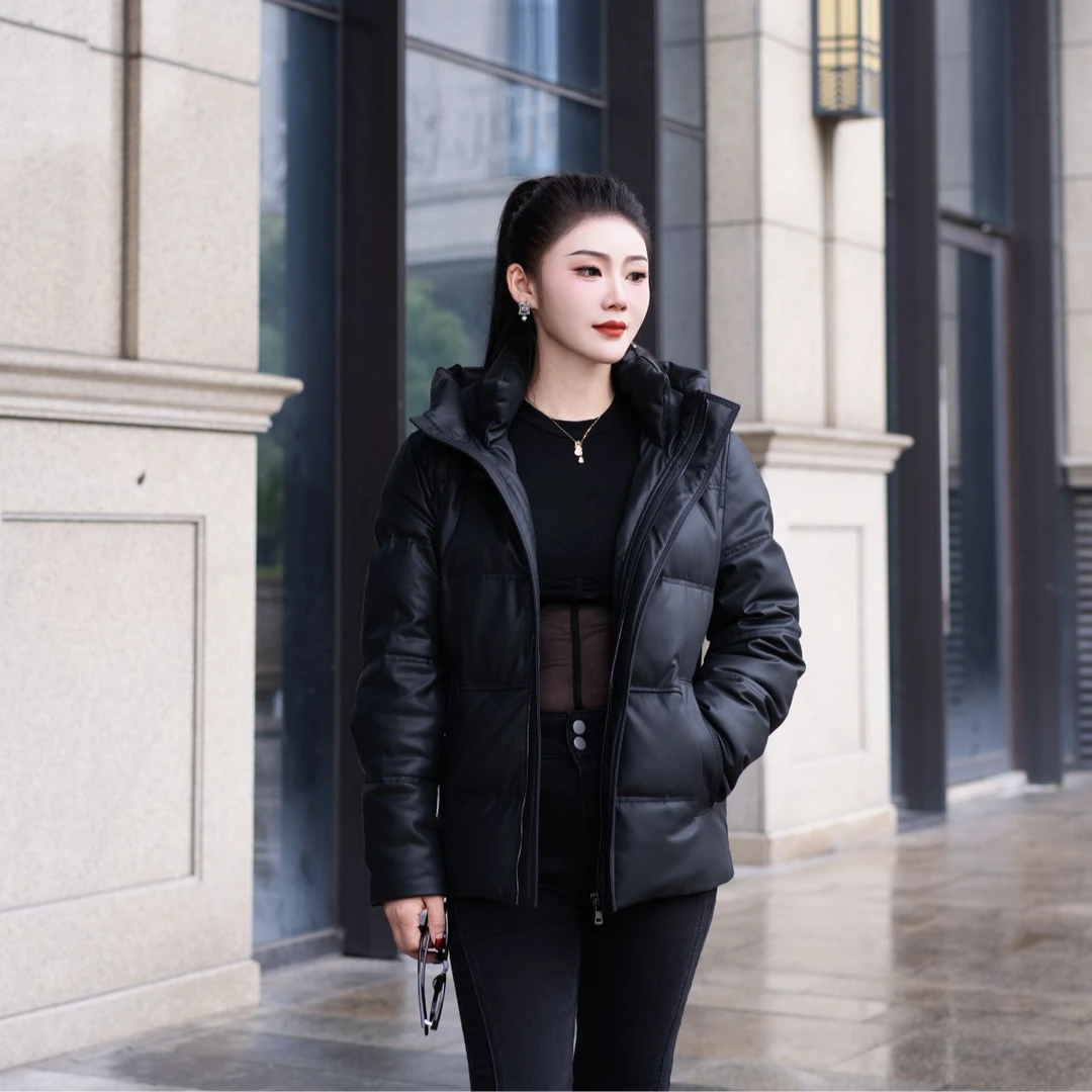 新款上新~海宁源头皮衣厂家 男士黑色真皮绵羊皮连帽款2253YZ