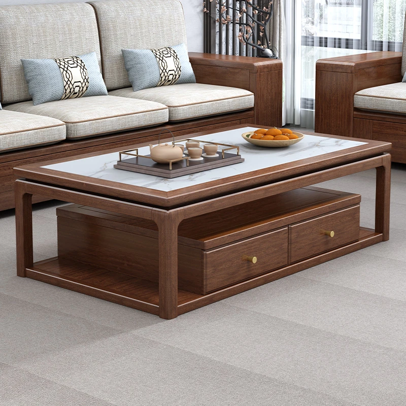 新中式实木茶几组合轻奢胡桃木桌子客厅茶桌小户型储物茶台201018